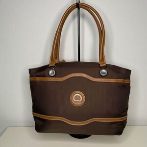 DELSEY PARIS Chatelet Air 2.0 Shoulder Bag Brown Nylon Leather Trim Tote
